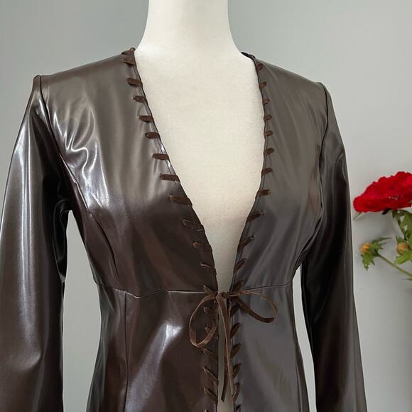 NEW To The Max Whipstitch 90s Faux Leather Longline Hourglass Boho Jacket S NWOT - Picture 4 of 16